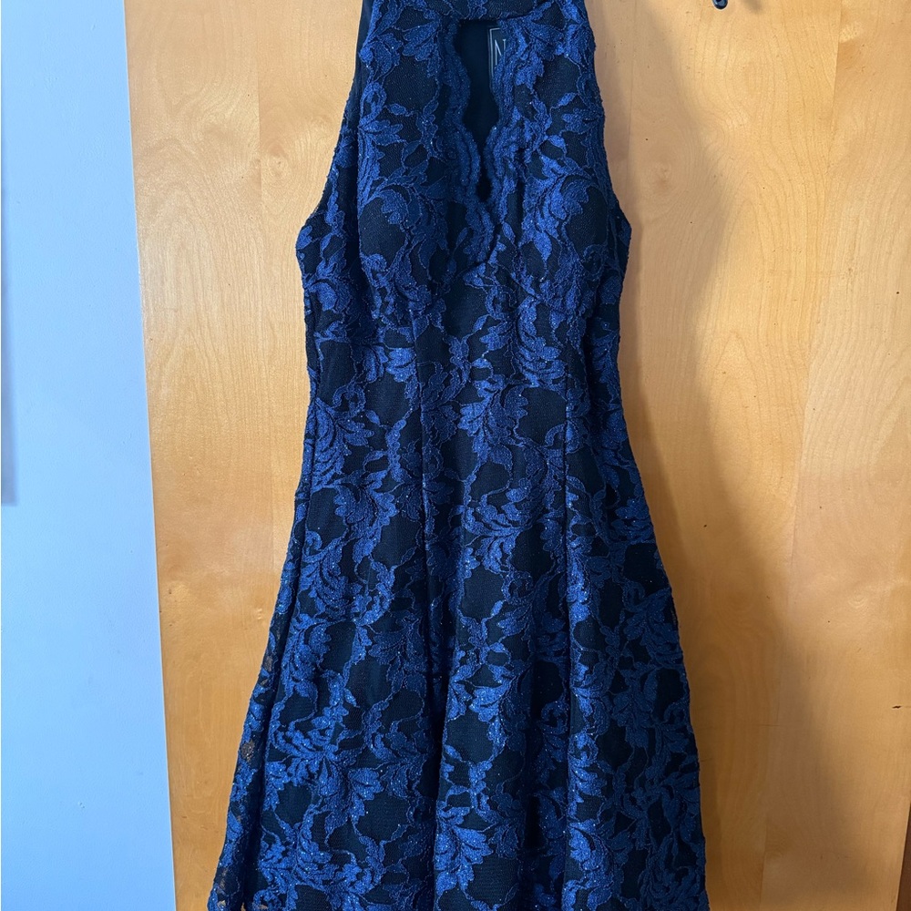 Blue Lace Halter Dress